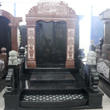 富士石材墓碑廠家工廠直銷FS-120山西黑龍鳳浮雕傳統墓碑,加工精細品質一流